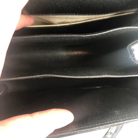 Vintage Lewis Women Handbag Purse Shiny Patent Leather 3 Compartment Black OS - Picture 8 of 13